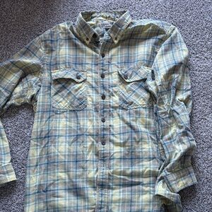 Duluth Trading Co yellow and blue Plaid Shirt